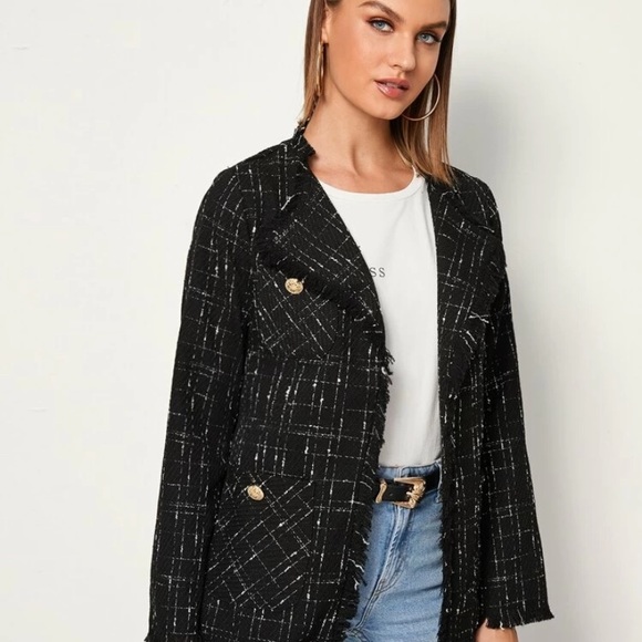 NWOT Button detail Plaid Fringe Edge Tweet Jacket - Picture 2 of 11